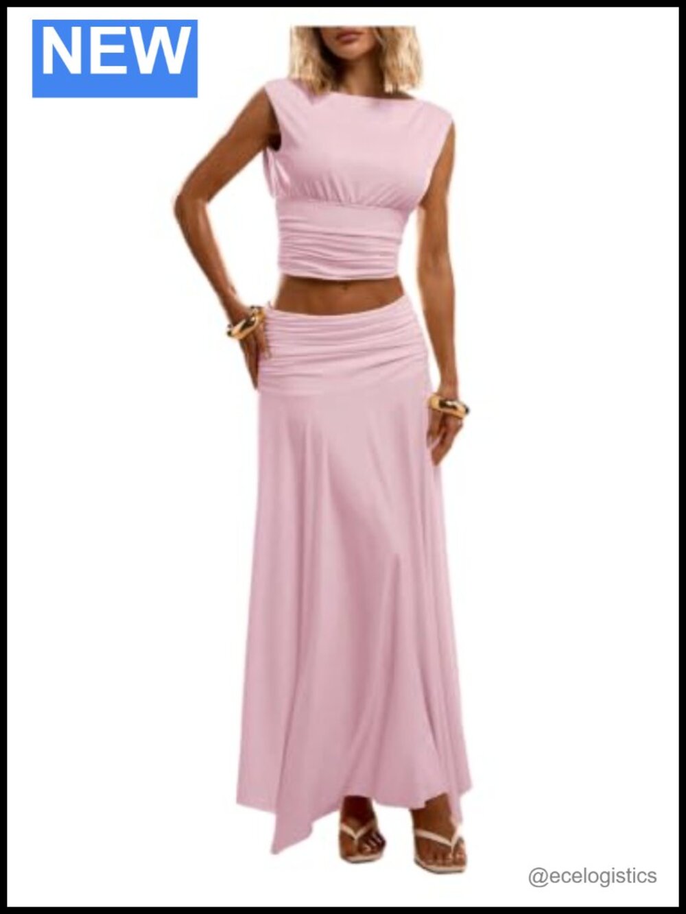 2 Piece Skirt Set Cinched Waist Crop Top Maxi Long Skirt Going Out Outfit